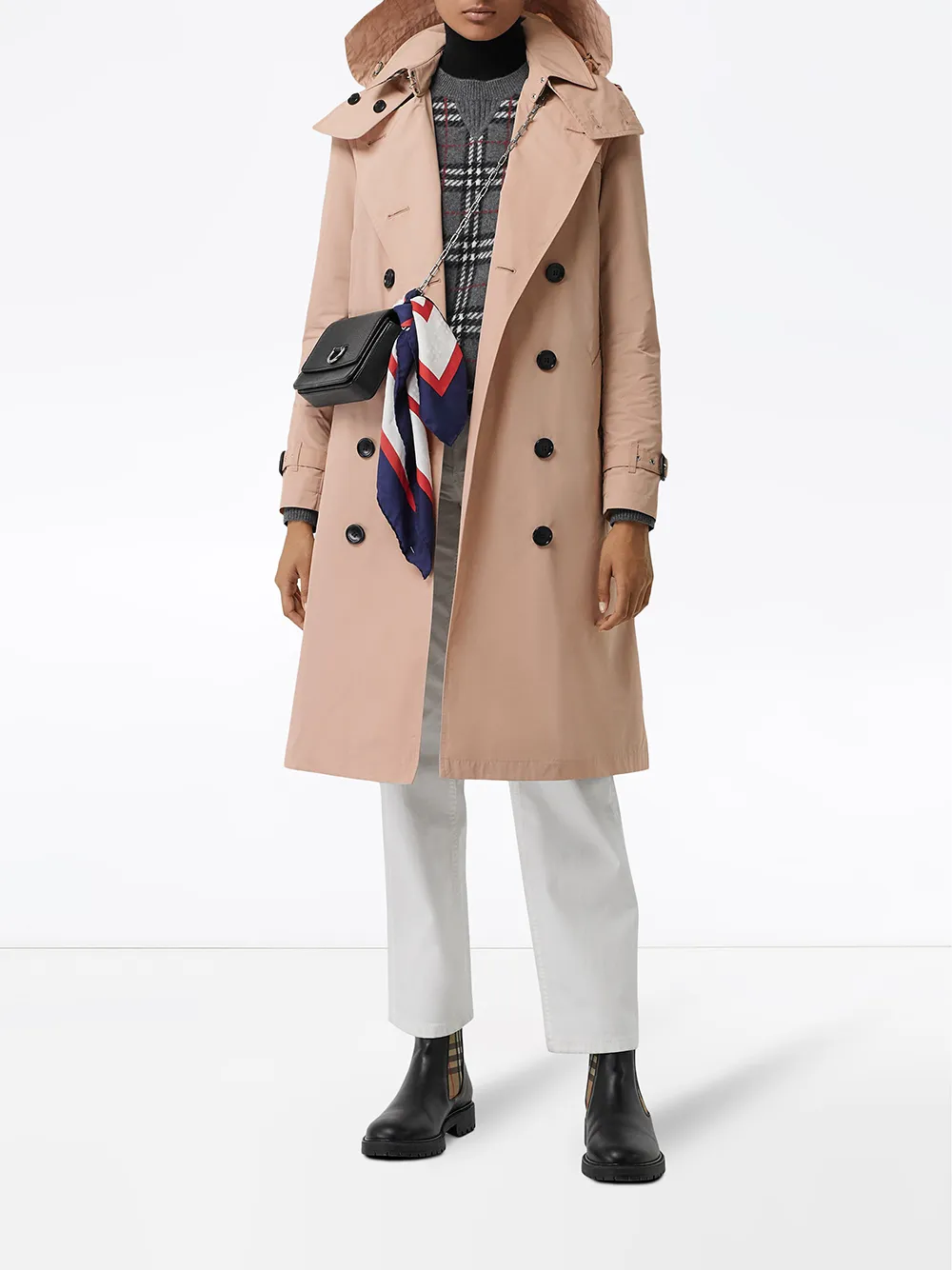 detachable hood taffeta trench coat