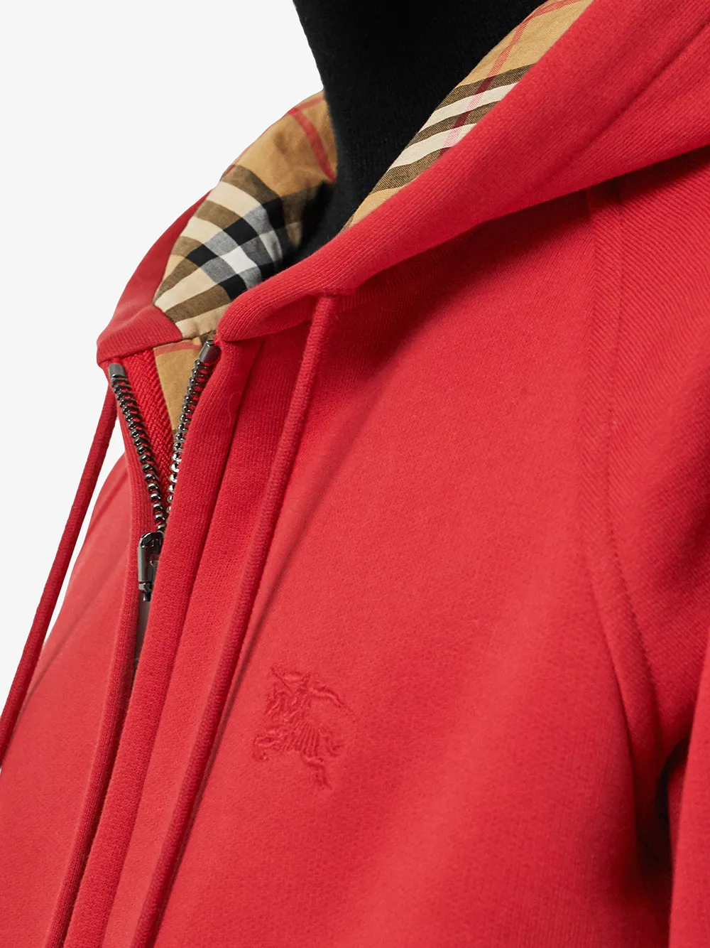 burberry vintage check detail jersey hooded top