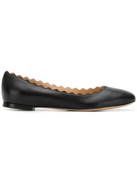 Click to view more detailed imagery on our partner's website ChloÉ Lauren Scalloped Leather Ballet Flats, Black