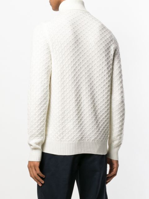 Barba Turtle Neck Textured Jumper - White | ModeSens