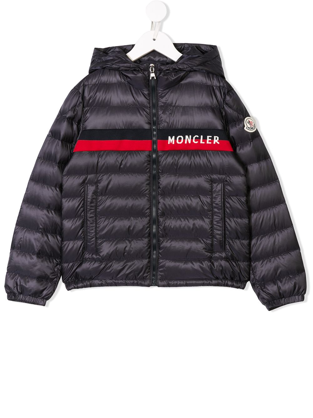 фото Moncler enfant пуховик с полосками и логотипом