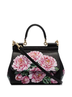 Black Dauphine Tracolla Fl Print Leather Shoulder Bag Black Dauphine Tracolla Fl Print Leather Shoulder Bag
