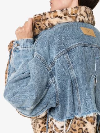 faux fur patchwork denim jacket展示图