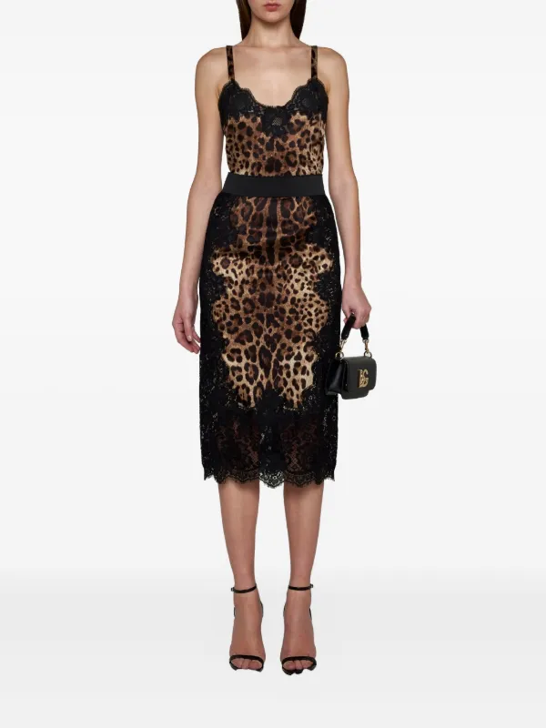 Dolce & Gabbana leopard-print Satin Midi Skirt | Brown