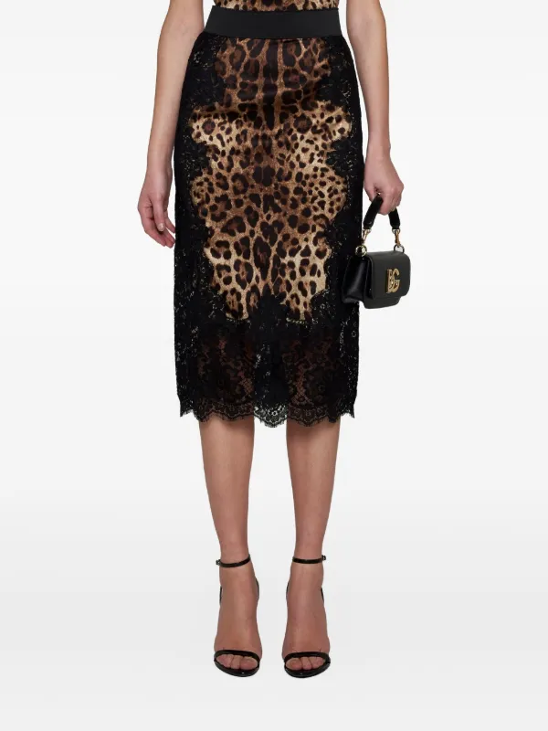 Dolce & Gabbana leopard-print Satin Midi Skirt | Brown