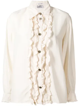 white silk blouse with a frill