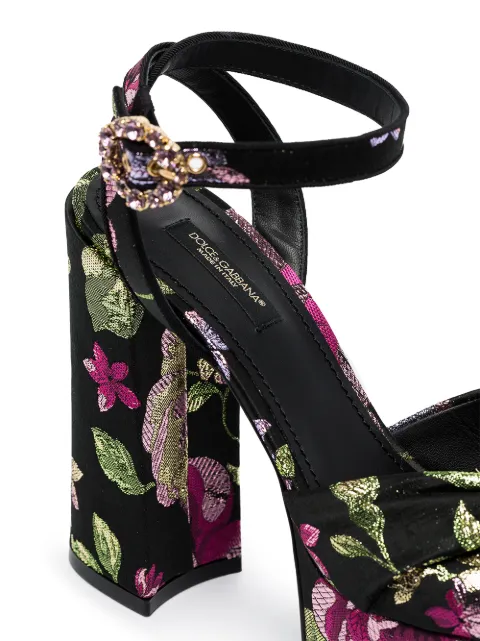 DOLCE & GABBANA DOLCE & GABBANA 105 FLORAL PRINT FLATFORM SANDALS - BLACK