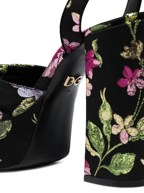 DOLCE & GABBANA DOLCE & GABBANA 105 FLORAL PRINT FLATFORM SANDALS - BLACK