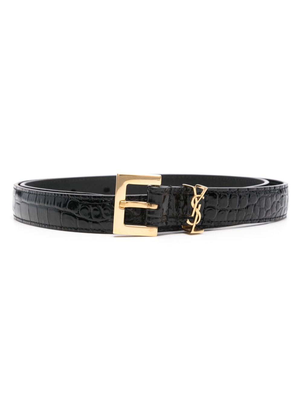 Saint Laurent Cassandre crocodile embossed Belt Black FARFETCH