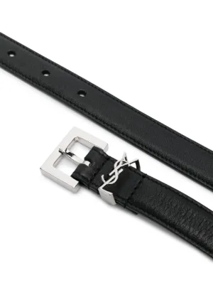 YSL イヴサンローラン ベルト ブラック レディース ブランド モノグラム” ナローベルト（スクエアバックル/ラッカードレザー
