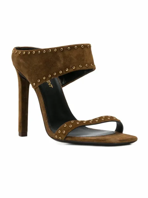 Click to view more detailed imagery on our partner's website Saint Laurent Mica Studded Suede High-heel Sandals In 2330 Land/land