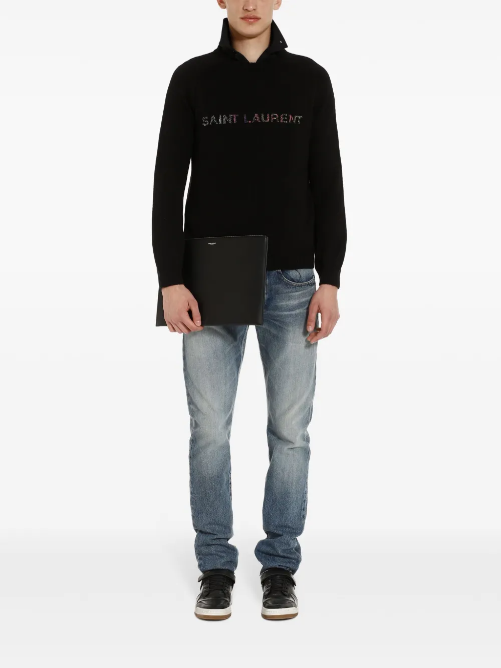  Saint Laurent Pullover Mit Logo Stickerei   Schwarz 