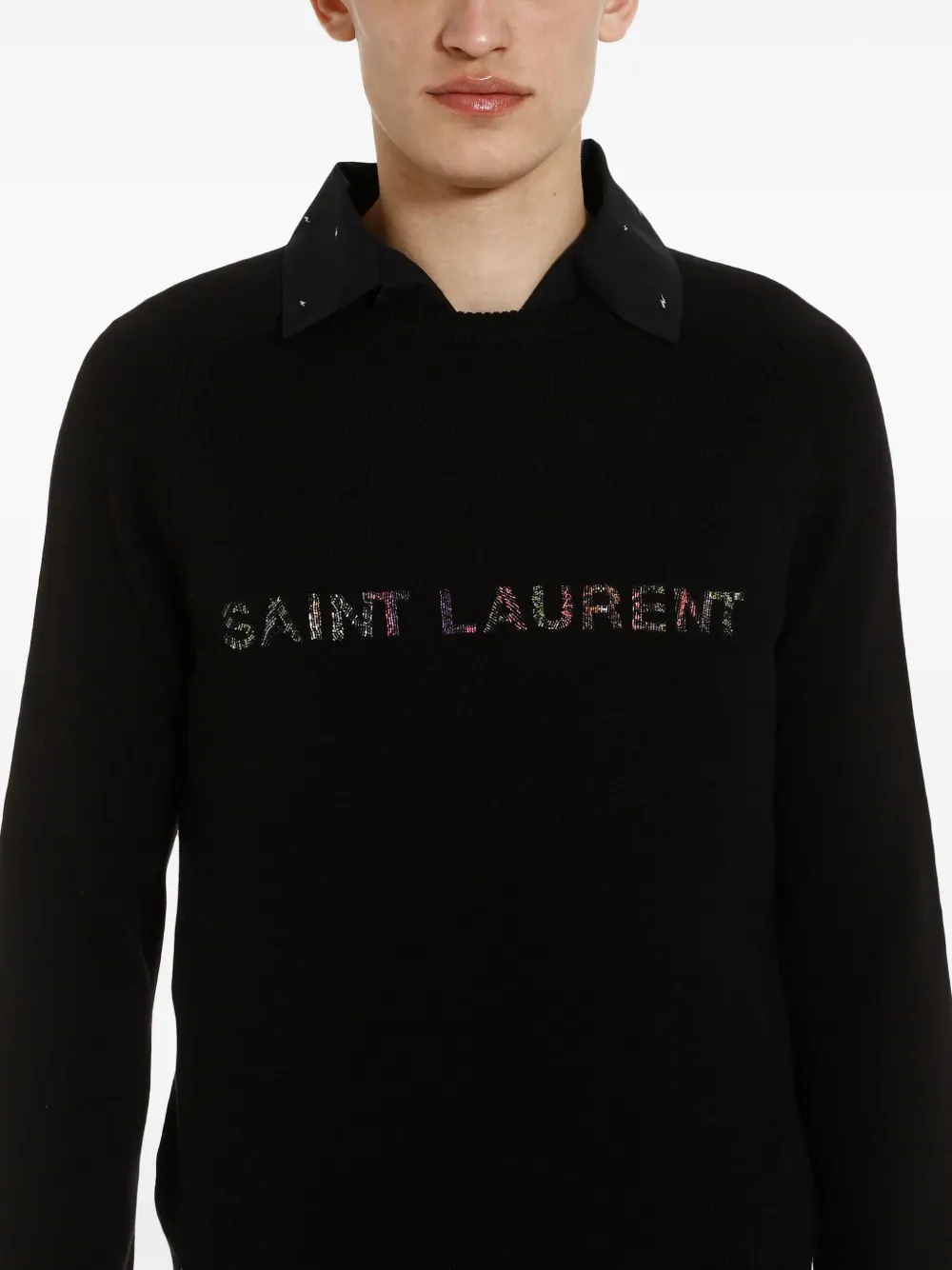 Saint Laurent Trui met geborduurd logo Zwart