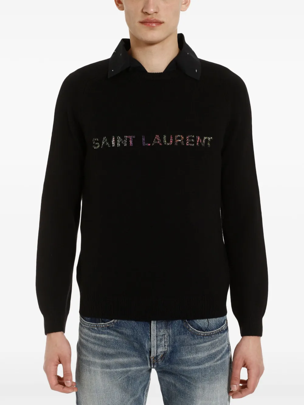  Saint Laurent Pullover Mit Logo Stickerei   Schwarz 