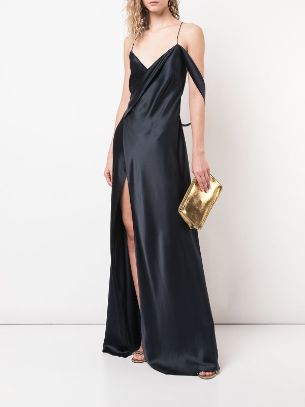 michelle mason strappy cowl wrap gown