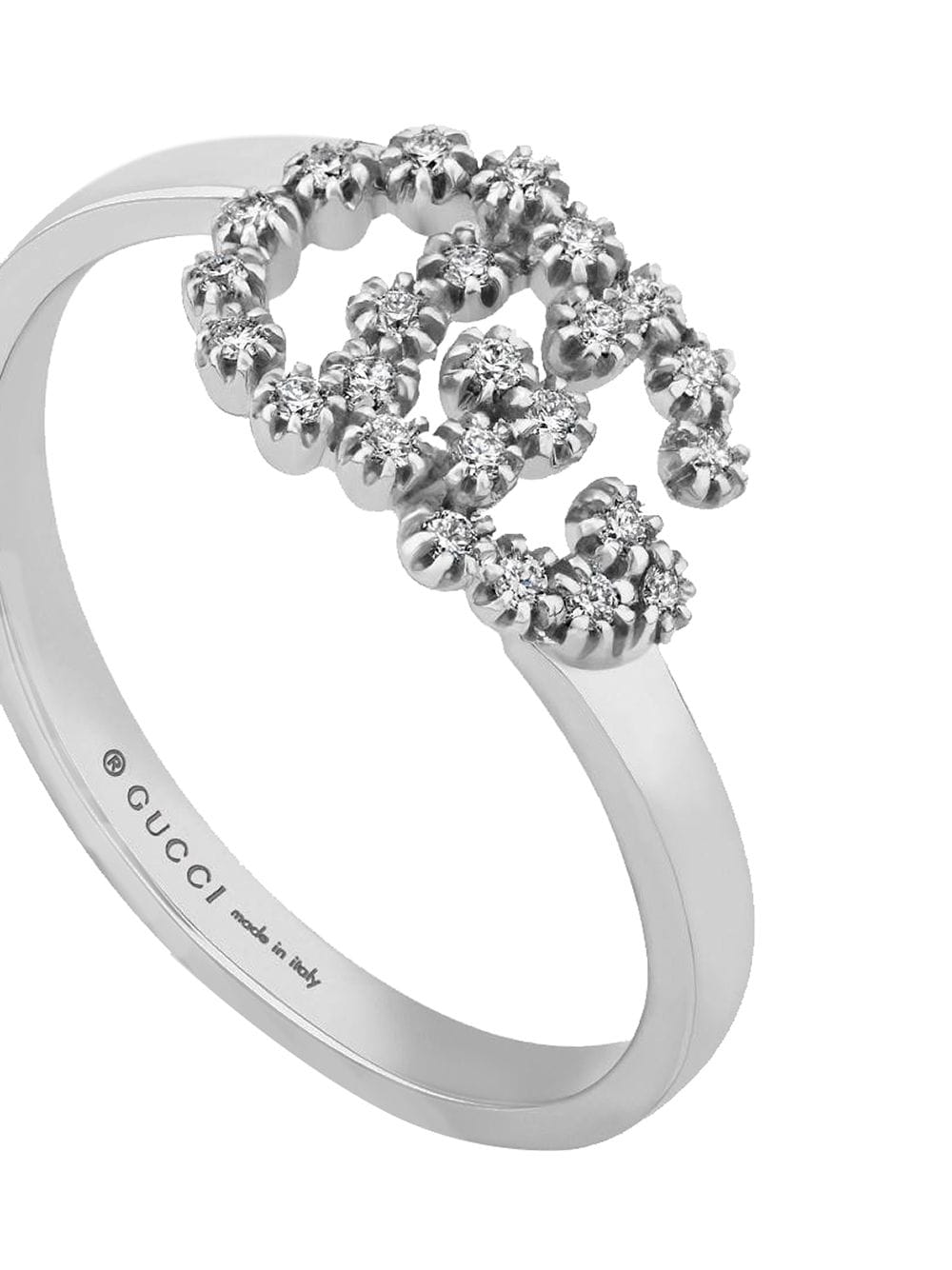 Shop Gucci 18kt White Gold Diamond-encrusted Gg Running Ring In 9066 Silver