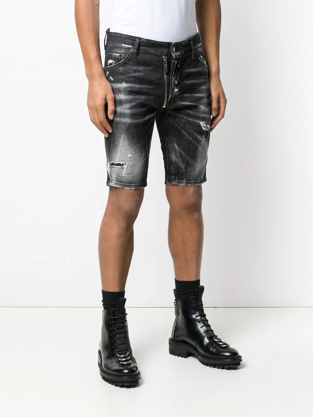 DSQUARED2 gerafelde denim shorts Zwart