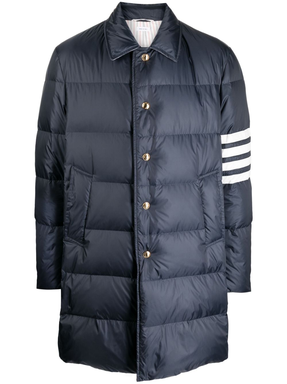 Thom Browne 4-bar Matte Nylon Bal Collar Overcoat - Blue