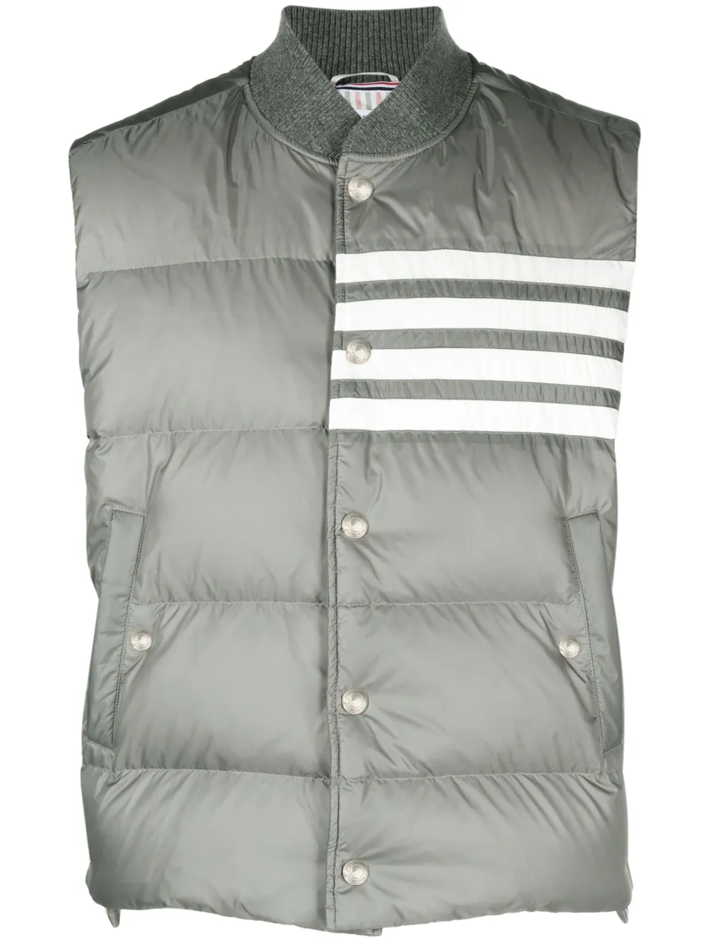 Shop Thom Browne 4-bar Matte Nylon Down Vest In Grey