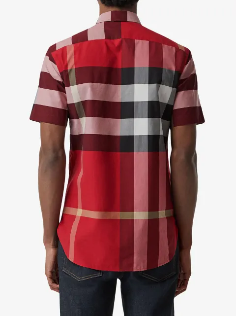 Short-Sleeve Check Stretch Cotton Shirt 