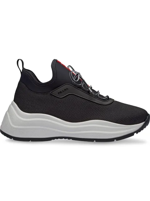 Click to view more detailed imagery on our partner's website Prada America's Cup Mesh And Leather Trainers In F0967 Black/White