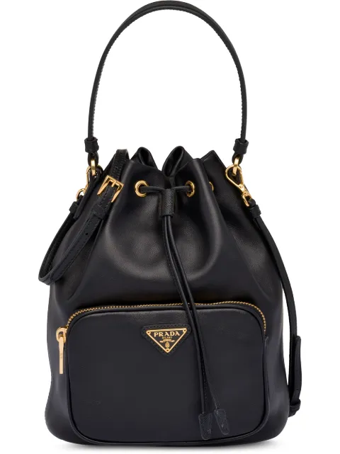 PRADA PRADA LEATHER BUCKET BAG - BLACK