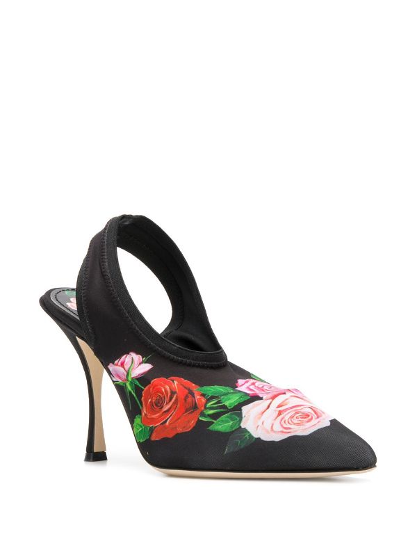 printed high heel slingback mules