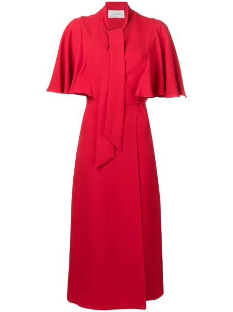 Click to view more detailed imagery on our partner's website Valentino Silk Crepe De Chine Wrap Midi Dress In Red
