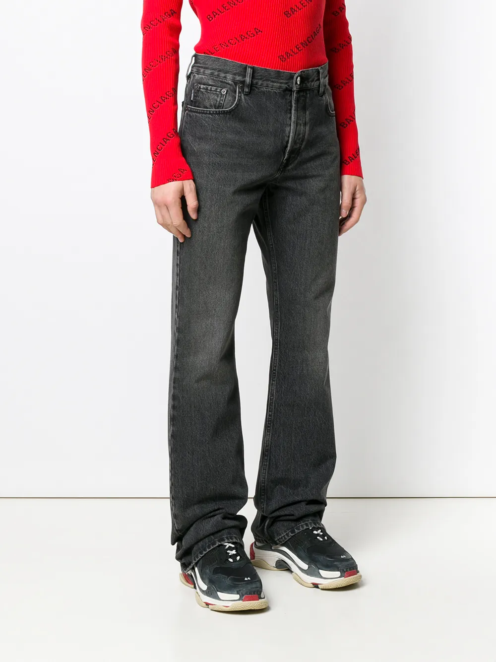 Balenciaga Wide-leg Denim Trousers With Contrast Stitching In Grey