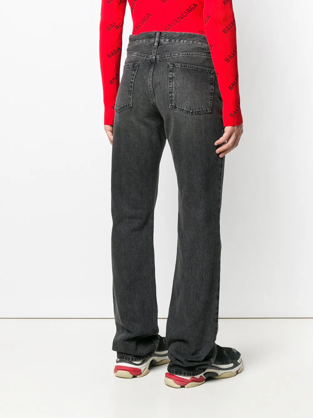 Balenciaga Wide-leg Denim Trousers With Contrast Stitching In Grey