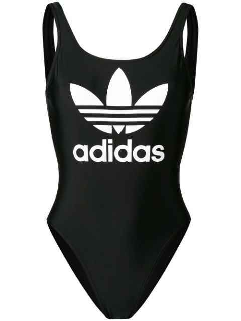 Adidas Originals Contrast Logo Swimsuit In Black | ModeSens