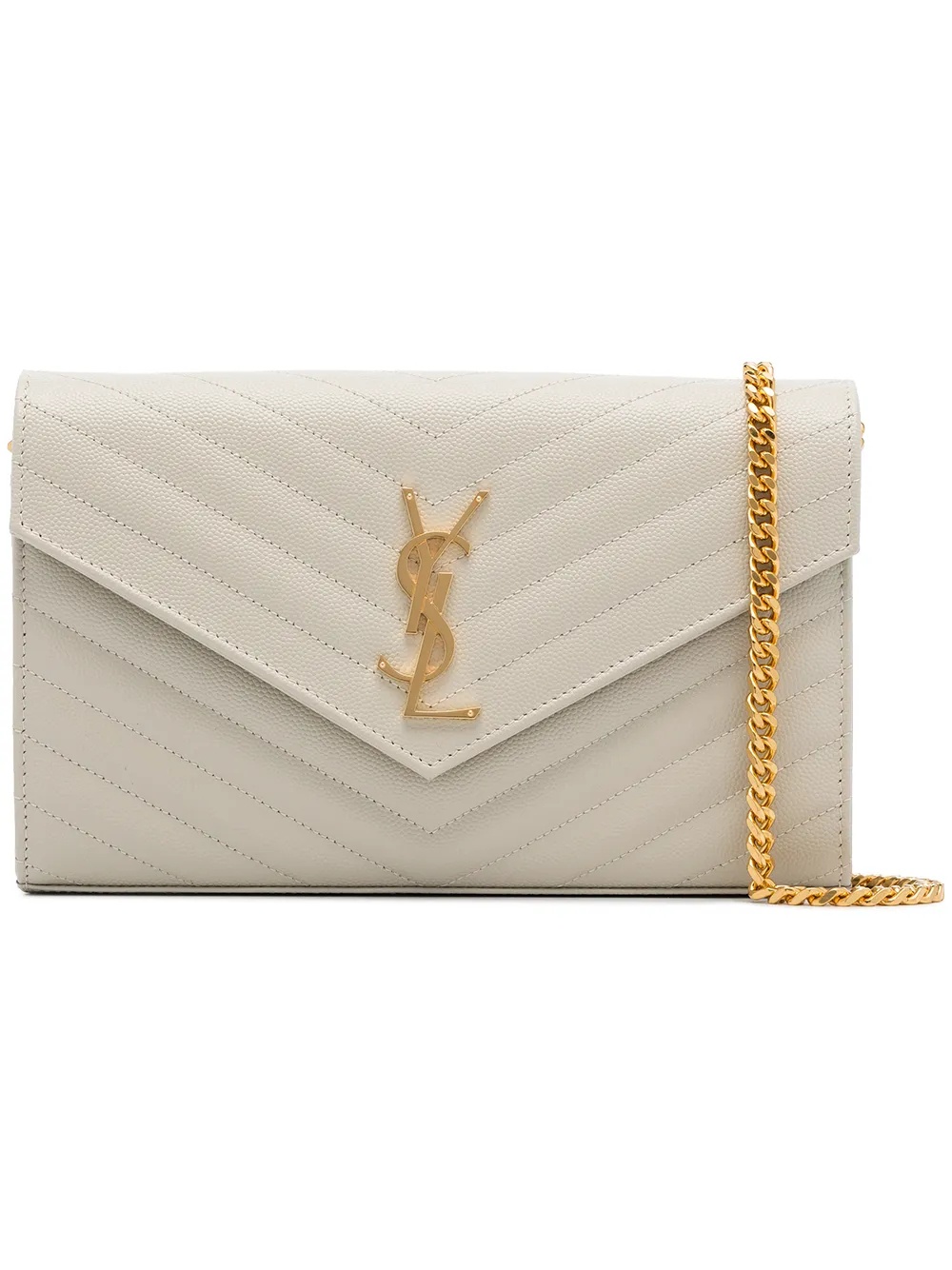 Saint Laurent Beige Chevron Monogram Wallet on Chain Crossbody