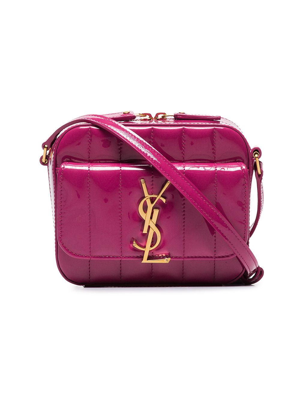 Saint Laurent Vicky Camera Bag In Quilted Patent Leather In 5463 Pink