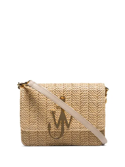 JW Anderson beige logo-plaque woven-straw bag