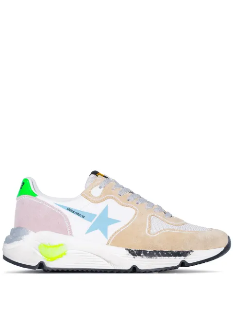 Click to view more detailed imagery on our partner's website Golden Goose Running Sole Distressed Leather, Suede And Mesh Sneakers In Neutrals