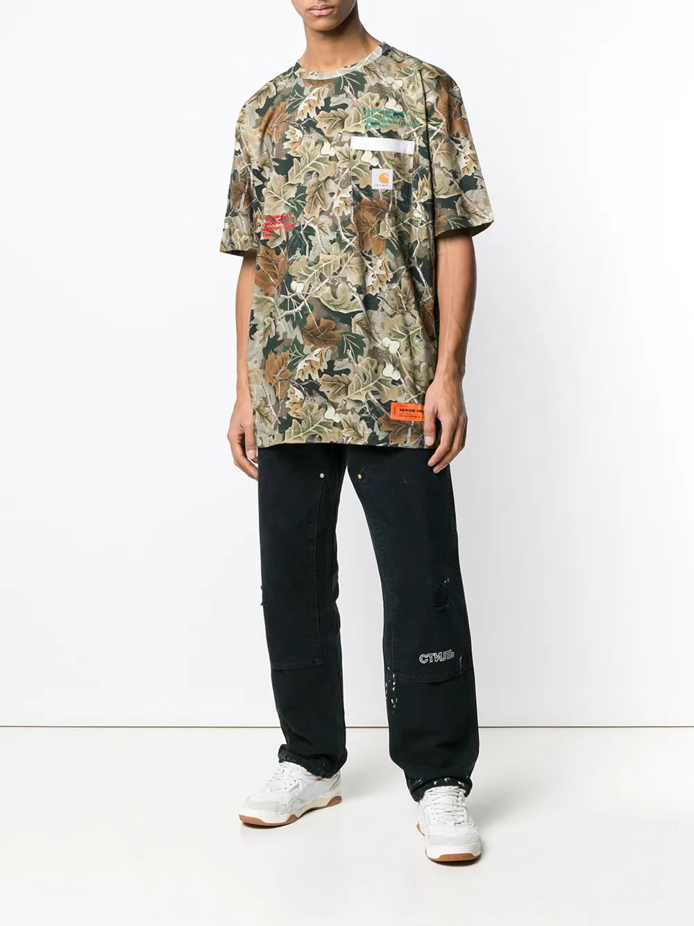  Heron Preston T Shirt Mit Blatt Print   Grün 