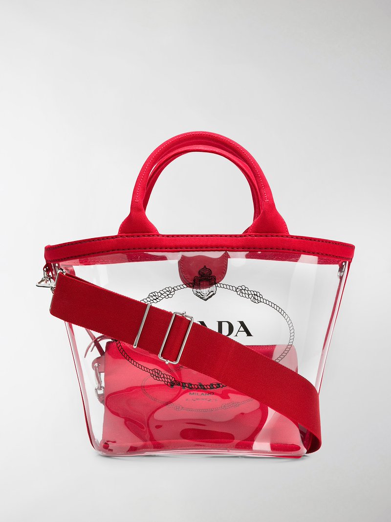 Prada sheer logo tote bag red | MODES