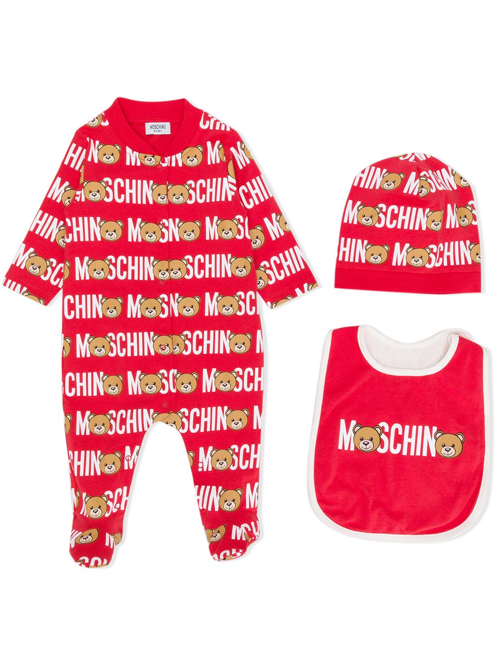 Moschino Babies' Teddy Logo Print Pyjama Set In Red