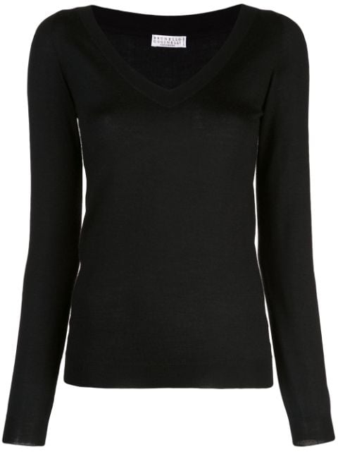 Shop black Brunello Cucinelli V-neck blouse with Express Delivery ...