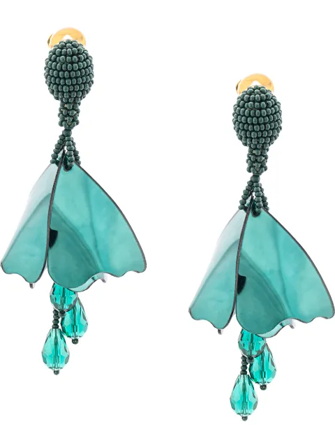 Click to view more detailed imagery on our partner's website Oscar De La Renta 'large Impatiens' Petal Glass Crystal Drop Clip Earrings In Basil