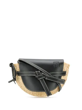 Loewe Gate真皮拼接拉菲草迷你单肩包 奢侈品全球购 Farfetch官网中国