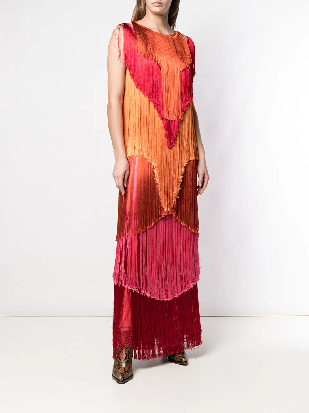 Alberta Ferretti maxi jurk met franje Oranje