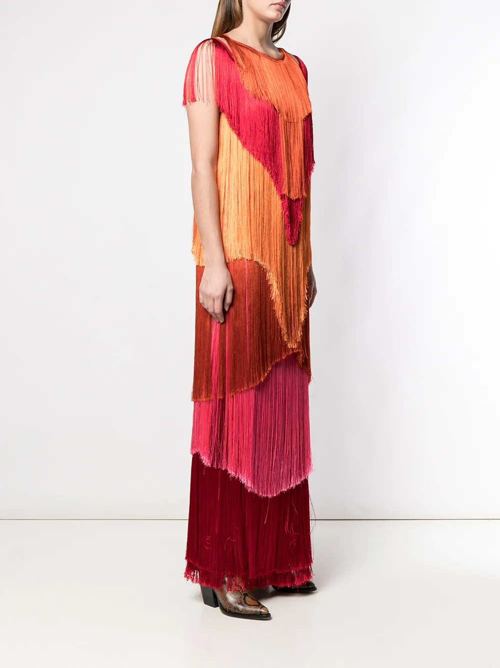 Alberta Ferretti maxi jurk met franje Oranje