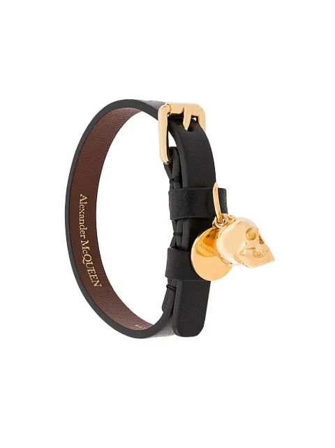 Click to view more detailed imagery on our partner's website Alexander Mcqueen Double Wrap Leather Skull Bracelet In Black