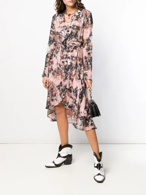 Iro Garden Print Ruffle Midi Dress In Pink