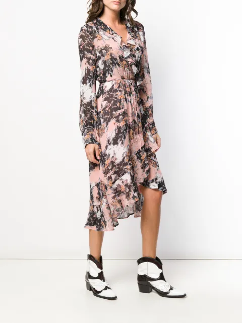 Iro Garden Print Ruffle Midi Dress In Pink