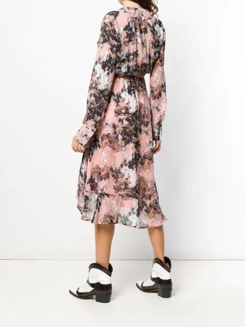 Iro Garden Print Ruffle Midi Dress In Pink