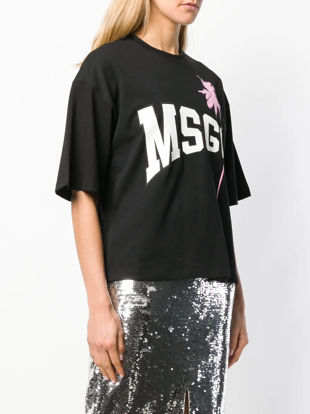 MSGM T -shirt met palmboom en logo Zwart