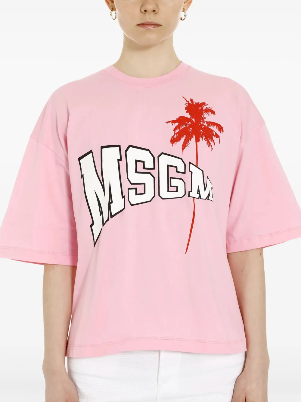 MSGM T -shirt met palmboom en logo Roze