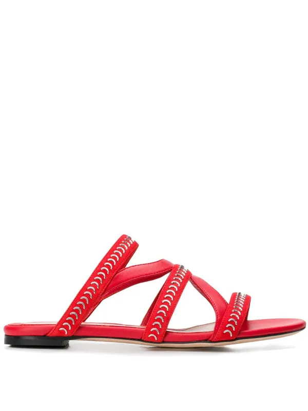 red strappy sandals flat